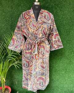 Bata de casa tipo kimono con cinturón y estampado Paisley para mujer, ropa de dormir larga - Product Image 1