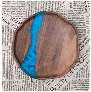 Plateau de service élégant en bois et résine, pour thé, café, collations, petit-déjeuner, ustensiles de cuisine, plateau élégant pour la table - Product Image 1