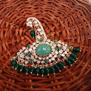Abhinav Emerald Green Polki Designer Brooch - Product Image 2