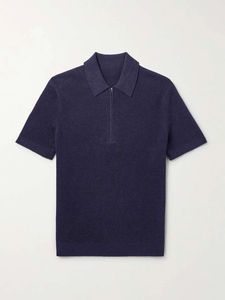 Custom Men Knitwear High Quality 100% Cotton Knitted Collar Designer Short Sleeved Pullover Quarter Zipper <b>Sweater</b> <b>Shirt</b> - Product Image 3