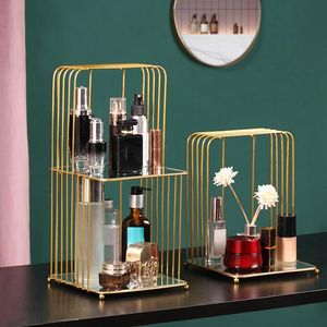 Durable Metal And Glass Beauty Organizer Box With Elegant Design For Home Vanity Countertop Storage - Product Image 1