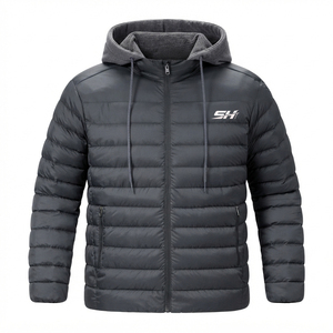 Premium Men's Hooded Puffer <b>Jacket</b> Lightweight Quilted Warm Outerwear Front Logo Outdoor Cold Weather Travel Wear winter <b>jacket</b> - Product Image 1