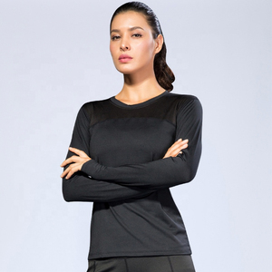 Latest Women's Long Sleeve Sporty T-Shirt Crew Neck <b>Mesh</b> Panel Slim Fit Quick Dry Athletic <b>Top</b> with Custom Logo - Product Image 3