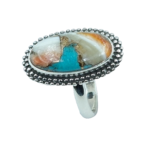 Bague en argent sterling 925 avec pierre précieuse turquoise d'huître épineuse orange, faite à la main, style bohème, bague statement, vente en gros, bijoux pour femmes, cadeau de promesse - Product Image 1