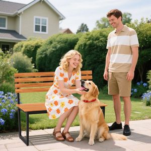 Divanetto da Esterno in Legno di Acacia con Struttura in Metallo Resistente e Schienale - Product Image 4