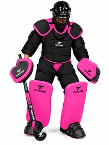 Ensemble de protection pour gardien de but de hockey sur gazon, noir et rouge, comprenant casque, protège-poitrine et protège-jambes, équipement d'entraînement - Product Image 2