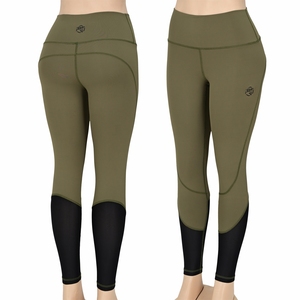 Leggings de yoga taille haute unis, longueur cheville, avec panneau en maille à coutures contrastantes, en nylon extensible quadridirectionnel, taille élastique - Product Image 1