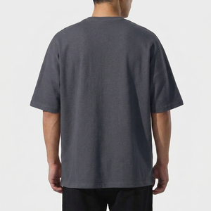 เสื้อยืดโอเวอร์ไซส์ผ้าฝ้ายหนาน้ำหนักมากสำหรับผู้ชาย ทรงหลวม แขนสั้น คอกลม สไตล์สตรีทแวร์ลำลอง รับผลิตแบบ OEM - Product Image 5