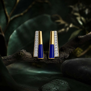 Pendientes de barra de esmalte azul dorado con diamantes - Product Image 4