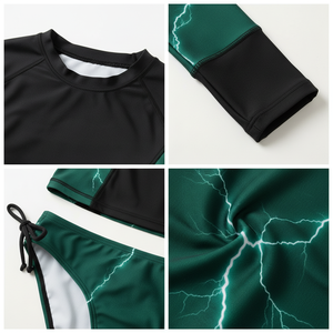 <b>Women</b> Stretch Rash Guard Set Long Sleeve <b>Top</b> Matching Bikini Bottom for Beach Volleyball - Product Image 5