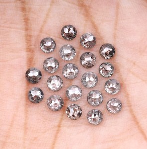 Diamant rond naturel sel et poivre de 2,5 mm, taille rose, diamant noir rustique en vrac pour la fabrication de bijoux, fournisseur en gros - Product Image 4