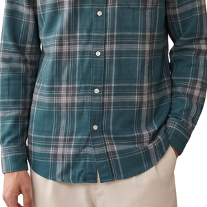 Chemise en flanelle à carreaux vert sarcelle pour homme, manches longues, boutonnée, décontractée, en tissu brossé doux, streetwear d'extérieur - Product Image 6
