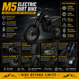 Motocicleta Eléctrica Ligera, Batería de Litio de 48V 20Ah, Motocicleta Todoterreno Eléctrica de 50 km/h, Batería Extraíble, Motocross para Adolescentes y Adultos - Product Image 1