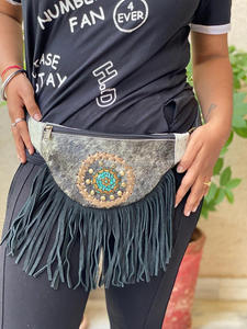 New Stylish Hand Stitched Cowhide Fur <b>Leather</b> Hip Bags Hip Pockets <b>Belts</b> Waist Pocket <b>Belts</b> Fringes Cow Hair Black Fringe <b>Belts</b> - Product Image 2