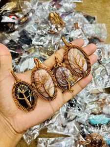 Lote de colgante de alambre de cobre de piedra múltiple natural, colgante hecho a mano de piedras preciosas, lote de alambre de cobre para fabricación de joyas - Product Image 2