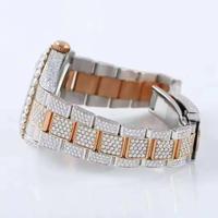 Jam Tangan Quartz Moissanite Berlapis Kristal Baja Tahan Karat Mewah Dial Bulat VS1 Kristal Bezel Geometris Hadiah Fashion Pria