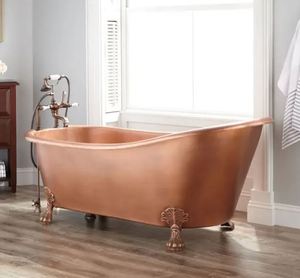 Baignoire autoportante ovale en cuivre à pieds de chat, baignoire métallique classique de luxe pour la maison et l'hôtel - Artisanat indien - Product Image 1