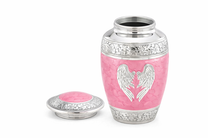 Urna Funeraria Metálica con Alas de Ángel Europeas Rosadas para Cenizas Humanas |   Urna Funeraria Conmemorativa de Lujo Personalizable y Duradera de 200/220 Pulgadas Cúbicas - Product Image 2