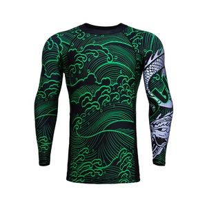 Custom <b>Men</b> Graphic <b>Compression</b> <b>Shirt</b> OEM Private Label Long Sleeve Wave Print Gym Fitness Sportswear Supplier - Product Image 1