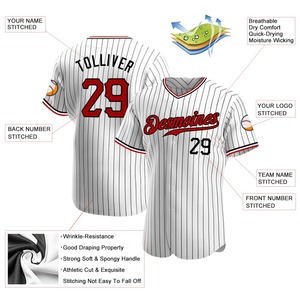 Camisa de beisebol autêntica OMMiZ masculina personalizada, antibacteriana, de alta qualidade, branca com listras vermelhas e pretas. - Product Image 2