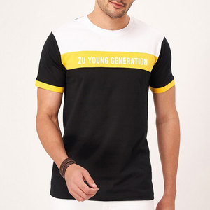 เสื้อยืดคอกลมแขนสั้นสีดำ ขาว เหลือง สำหรับผู้ชายรุ่นใหม่ ทรงปกติ สวมใส่สบาย ผ้าเจอร์ซีย์ถัก พิมพ์ลายตัวอักษร - Product Image 1