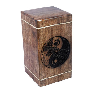Supplier of best quality ying yang wooden cremation urn <b>box</b> handmade <b>large</b> mango wood burial with lid funeral urn for Columbia - Product Image 4
