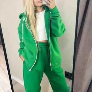 M&F Women's Plus Size Solid Color Long Sleeve Zipper <b>Tracksuit</b> 2 Piece for Winter - Product Image 1