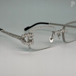 White Rectangle <b>Eyeglasses</b> with Moissanite Diamond Handmade Women's Luxury Accents and Rhodium Plated Frame - Product Image 3