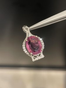Pendentif en tourmaline rubellite, pendentif en argent sterling, pendentif en CZ, pierre de naissance d'octobre, bijoux pour femmes - Product Image 3