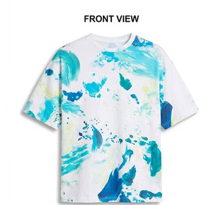T-shirt Homme à Motif Abstrait Peint à la Main, Coupe Ample, Manches Courtes, Col Rond, Décontracté, Grande Taille, Tissu Tricoté - Product Image 1