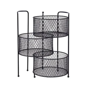 Luxury Handmade Iron Basket Storage Organizer with Hooks Wooden Handle Dishwasher Safe for Daily Use Fruit & <b>Vegetable</b> Display - Product Image 1