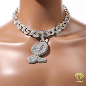 Custom Letter " M " Pendant Moissanite Diamond Necklace <b>Iced</b> <b>Out</b> Cuban <b>Chain</b> Hip Hop Jewelry For Men Women - Product Image 2