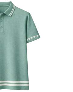 เสื้อโปโลชายสีเขียวทะเลแบบกำหนดเอง ผ้าคอตตอนผสม สวมใส่สบาย แขนสั้น เหมาะสำหรับฤดูร้อน ดีไซน์คอปก แขนเสื้อ และชายเสื้อแบบมีแถบสีตัดกัน - Product Image 2