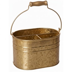Caddie en métal galvanisé blanc vieilli de style rustique avec 4 compartiments, porte-ustensiles, organisateur de couverts et de service - Product Image 3