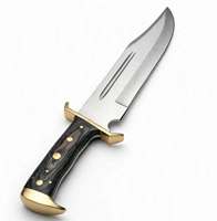 Couteau utilitaire à lame fixe en acier inoxydable forgé à la main, avec manche en bois de Pakka noir et broche en laiton, 12 pouces au total