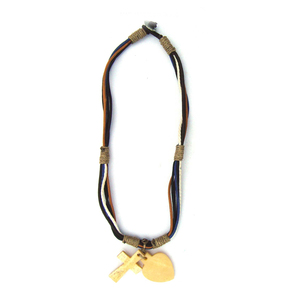 Hemp Rope Charm <b>Necklace</b> With Cross And Heart Pendant Religious Christian Jewelry Unisex Style at Best Affordable Wholesale Rate - Product Image 2