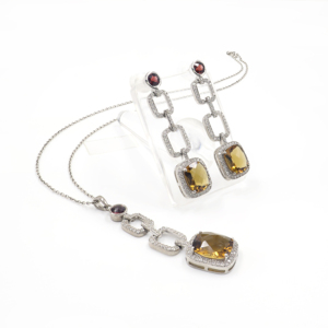 925 Sterling Silver Natural Beer Quartz <b>Garnet</b> Pendant <b>Earring</b> Set Rhodium Plated OEM ODM Fine Jewelry - Product Image 3