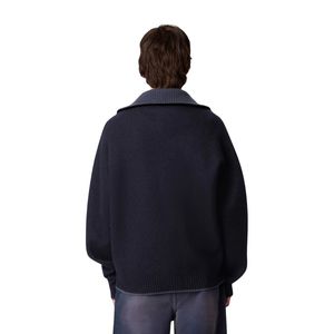 <b>Men</b> <b>Black</b> Knit <b>Cardigan</b> Sweater Quarter Zip High Neck Long Sleeves Casual Winter Warm Pullover Premium Fashion Knitwear - Product Image 5