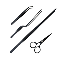 Ensemble de 4 pinces de chef bleues en acier inoxydable pour la présentation, à pointe inclinée décalée, outil de cuisine de précision pour la mise en assiette des aliments, compatible lave-vaisselle et four