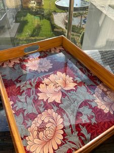 ถาดเสิร์ฟไม้ทำมือพร้อมหูจับ |   ถาดตกแต่งลายดอกไม้ - Product Image 2