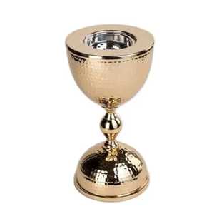 Ensemble brûleur d'encens métallique crème avec couvercles dorés martelés, plateau, support pour bakhoor arabe, diffuseur d'arômes de table - Product Image 2