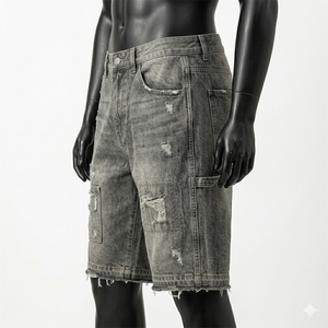 Pantalones Cortos de Mezclilla Anchos de Moda Urbana, Estilo Baggy, Marca Privada Personalizada, 100% Algodón - Product Image 3