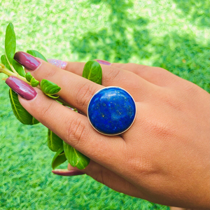 แหวนพลอย Lapis Lazuli แหวนเงินสเตอร์ลิงหินสีฟ้าหรูหราเครื่องประดับ Boho - Product Image 1