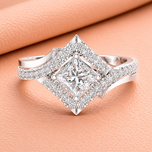 A luxurious princess cut halo diamond <b>ring</b> with split shank detailing <b>crafted</b> for radiant elegance and timeless beauty - Product Image 2