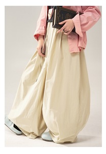 High Waisted Loose Blue Harem Pants Women Cotton Wide Leg Pleated Casual Full Length <b>Drawstring</b> <b>Trousers</b> Spring Style - Product Image 2