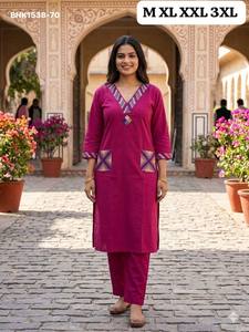 Kurti-Plazzo de Algodón Dhabu de la Mejor Calidad, Bordado, con Bolsillos, Listo para Usar, Colección de Proveedores Indios - Product Image 3