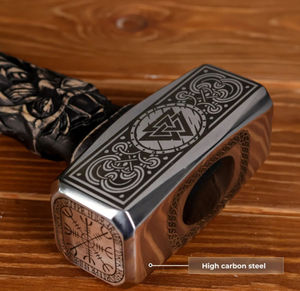 Marteau Viking en acier OEM personnalisé, fait main, en acier au carbone avec design gravé à la main, qualité industrielle, marteau multi-usages avec manche en bois - Product Image 4