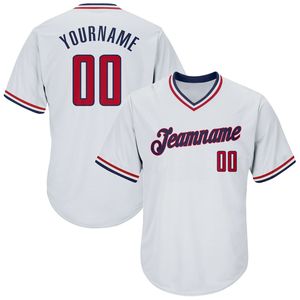 Camiseta de Béisbol Blanca Personalizada con Cuello en V para Hombre, Manga Corta, Nombre del Equipo Impreso, Ropa Deportiva de Poliéster que Absorbe la Humedad - Product Image 1