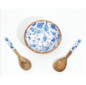 Tazón de madera con resina en el interior para servir frutas y sopa con cuchara, ideal para uso en hoteles y catering. - Product Image 1