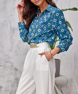 Chemisier à manches longues imprimé floral pour femme, nouvelle mode, chemise décontractée à boutons simples pour la saison printanière - Product Image 3